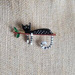 Black Cat with White Polka Dots Brooch